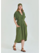 V Neck Pleated Detail Khaki Casual Plus Size Dress 4607